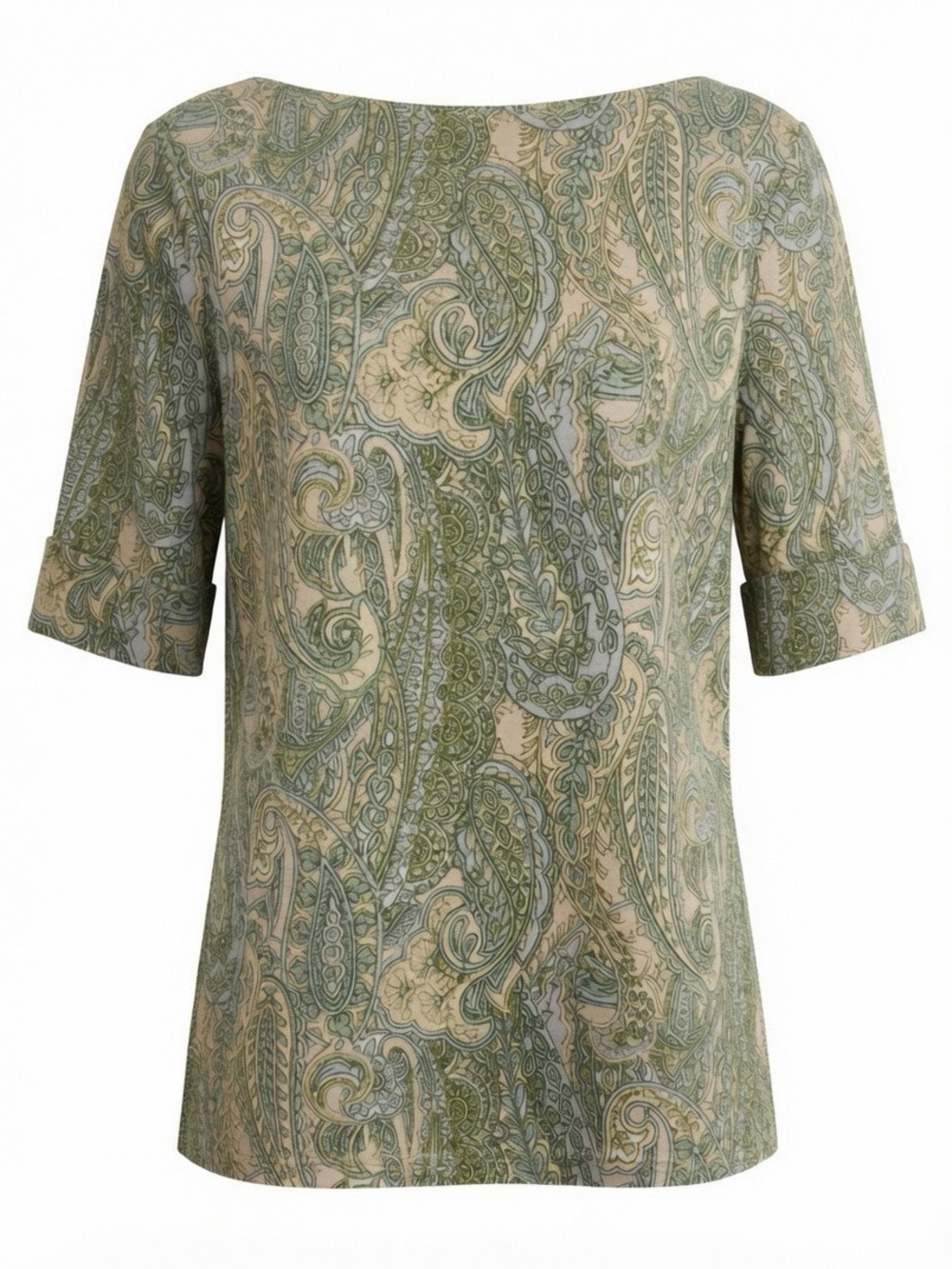 Lauren Ralph Lauren Paisley Print Top Short Sleeve Casual Blouse Size L Stretch